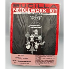 Vintage 1965 Bucilla Jeweled Mobile Christmas Ornament Kit 1851 Sealed Felt 8PC picture