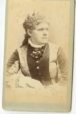 CDV - Young Lady - Close Up - Curly Hair, Large pin at neckline  picture