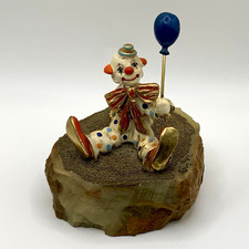 Vintage Ron Lee Clown Figurine Blue Balloon Signed 1982 Onyx Base Gold Accents picture