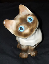 Vintage Enesco CURIOUS Siamese CAT Figurine Blue Eyes Mid Century 6