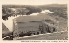 H35/ Muskegon River Michigan RPPC Postcard c1930s Hardy Dam Powerhouse 86 picture