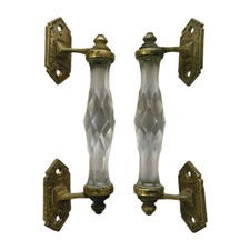 2 PC'S RARE VINTAGE BRASS CUT GLASS VICTORIAN ROYAL HANDLE  COLLECTABLE  picture