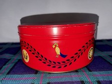 Large Vintage RED ROUND BISCUIT TIN METAL CANISTER WOMAN BAKING SCENE Decorative picture