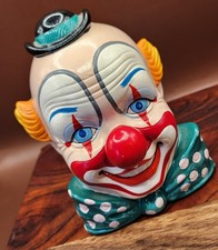 Vintage 1980s Enesco Ceramic Clown Head Piggy Bank Sri Lanka 5.25