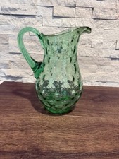VTG Hand-Blown Green Glass Optic Dot Pitcher |  Art Glass Water Lemonade Pitcher picture