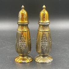VTG Occupied Japan Salt & Pepper Shakers, Ornate Silver Tone Metal Set 1945-1952 picture