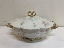 Antique Haviland Limoges Porcelain Covered Tureen with Pink Floral Decorations picture