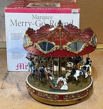 Vintage Mr. Christmas Marquee Merry Go Round Red Top Carousel Box Works Music picture