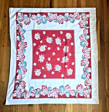 Vintage Red Pink Aqua White Flour Sack Tablecloth 44x46 picture