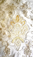 Antique Cottagecore  Lace Bedspread w/ Embroidery,  Tambour Tassels  B160 picture