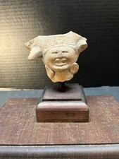 Pre-Columbian Veracruz Pottery Head Figure Mounted On Stand 900AD. picture