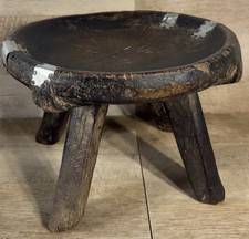 Early VTG African Hand Carved Tribal Milking Still Dished Seat Deep Patina picture