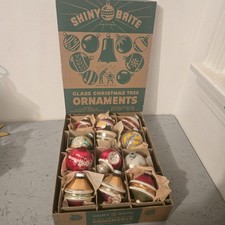 Vintage Shiny Brite UFO Top Indent Mica Stencil Glass Christmas Ornament Lot Box picture