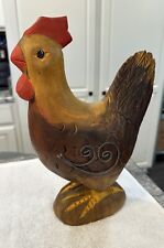 Hand Carved Wooden Chicken Rooster Painted Decor Figurine Statue Primitive picture