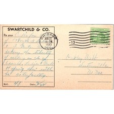 1933 Swartchild & Co to Oakley Webb Sistersville W VA Postal Mailing Card PE7 picture