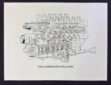 1966 LAMBORGHINI Miura P400 Engine CAVARA 24x20 Cutaway Art Print Poster picture