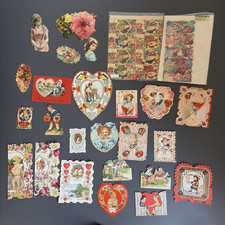 1920s Valentines Day Cards, Paper Lace, Die Cut, Antique Labels - Lot picture