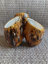 RARE MCM Triple Drip Glaze Tan Brown White Pottery Vase/Planter Unsigned picture