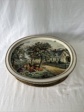Vtg Sunshine Biscuits Cookie Tin The American Homestead Currier and Ives Large picture