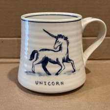 ANTHROPOLOGIE Molly Hatch Unicorn Coffee Mug Tea Cup Cobalt Blue Mystical RARE picture