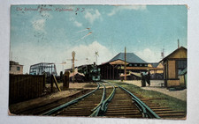 1909 NJ Postcard Highlands New Jersey Railroad Station Train Depot Tracks Engine picture