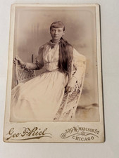 Antique Chicago IL Cabinet Card Beautiful Young Lady Long Hair picture