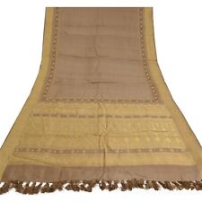 Sanskriti Vintage Brown Sarees Pure Silk Hand Beaded Woven Premium Sari Fabric picture