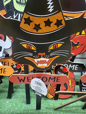 Greenbrier Halloween Black Cat Welcome Garden Stake Wood Glitter Outdoor picture