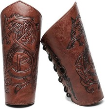 Medieval Leather Bracers Dragon Embossed Viking Leather Bracers Leather Arm A... picture