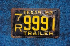 1952 Texas Trailer License Plate picture