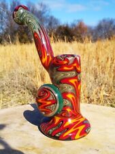 Earth Fire GreenWood Woodgrain  Linework Glass Stand Up Sherlock Bubbler Pipe picture