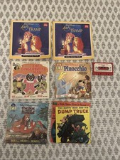 Vintage Lot of 6 Walt Disney Books Read Along Records, Cassette, Sticker Book picture