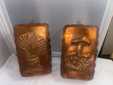 CHARMING VINTAGE WHEAT MUSHROOM MOTIF TIN LINE COPPER JELLY MOLD ORIGINAL PATINA picture