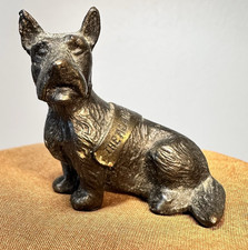 Vtg Schnauzer Dog Hollow Cast Bronze  Figurine Statue w/ The Alamo San Ant.Badge picture