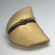 RARE Vtg Porcelain Fortune Cookie Hinged Trinket Box w/original fortune coupon  picture