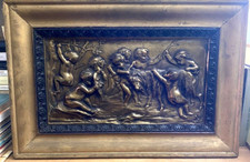 19C French RARE Architectural BRONZE Relief Sculpture Wall Plaque Angels Cherub picture