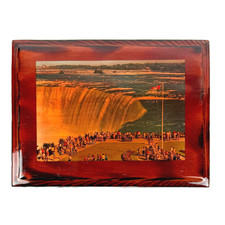 Vintage Canadian Horseshoe Falls Wooden Souvenir Plaque ca 1970s Niagara Falls picture
