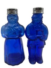 Vintage Cobalt Blue Salt And Pepper Shakers Butler And Maid picture