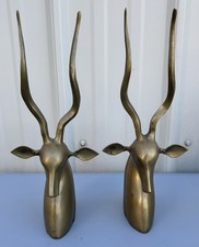 Vintage MCM BRASS 12.5” Kudu Gazelle  Antelope Book Ends Set of 2 picture