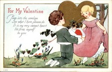 Valentine's Day Boy and Girl with Heart Love c1910s-20s Vintage Postcard picture