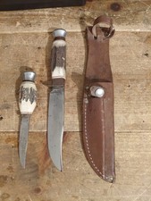Vtg R. Klaas Kissing Crane KC40 Stag Fixed Blade Knife Twin Combo Set Germany  picture
