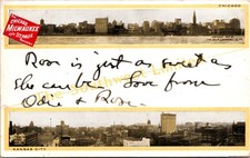 Skyline Dual View Chicago Kansas City CMStP&P Railroad Advertising Postcard B30 picture