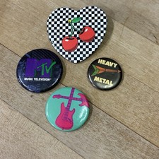 Vintage 1980s MTV Music Television Pinback Buttons Lot of 4 Heavy Metal Retro picture