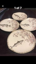 4 Rare Antique LS&S Limoges  Hand Painted Fish Plate Gold Trim picture