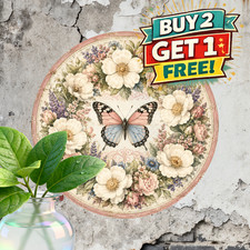 Butterfly Floral Spring Wreath Metal Plaque Vintage Botanical Tin Wall Decor picture