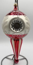 Vintage West Germany 9” Jumbo Triple Indent Reflector Glass Finial Ornament picture