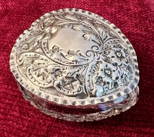 Edwardian heart shape cut crystal & sterling repousse top dresser jar box 1903 picture
