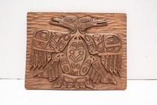 Hand Carved Wood Sculpture Raven Totem Plaque Northwest Coast Haida Art 11.5