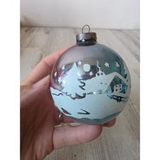 Vintage marks bros? Cabin house stencil blue large glass ornament Xmas tree picture