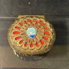 Vintage Minnesota Land of 10000 Lakes Filigree Trinket Box Gold Tone Red Velvet picture